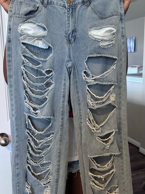 SHEIN Light Blue Distressed Boyfriend Jeans
